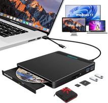 Išorinis CD diskas "MacBook", USB 3.0 C tipo DVD diskas Išorinis įrašymo grotuvas nešiojamajam kompiuteriui "Apple MacOS" su SD/TF/2 USB prievadais Aliuminis su nemokamu krepšiu Juoda
