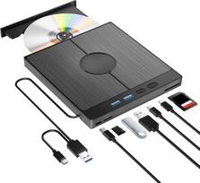 Išorinis CD DVD įrenginys kompiuteriui USB 3.0 Type-C CD/DVD+/-RW išorinis DVD įrenginys su 4 USB prievadais ir SD/TF lizdu Plonas greitas perkėlimas Integruotas USB kabelis, skirtas "Windows 11-7/XP Vista