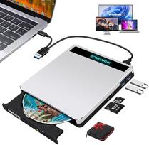 Išorinis CD/DVD diskas, C tipo USB 3.0 nešiojamasis CD/DVD-RW ROM įrašymo įrenginys su SD/TF lizdu ir 2 USB prievadais, plonas optinių diskų skaitytuvas, DVD grotuvas nešiojamajam kompiuteriui, "Mac", "PC", "Windows", 11/10