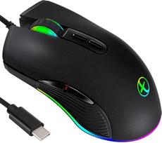 IULONEE Žaidimų pelė USB C tipo RGB laidinė kompiuterinė pelė Ergonomiška žaidėjų pelė, suderinama su M@c, PC, Matebook, Chromebook, universaliais nešiojamųjų kompiuterių "Windows" priedais, juoda