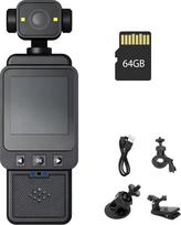 JAOGAUS 1080P kūno kamera, POV/Vlog/Kišeninė kamera su besisukančiu objektyvu, sporto veiksmo kamera su spaustuku, 64GB atminties kortele, "WiFi" programėlės valdymu, "WiFi" kamera, skirta Vlogams, kelionėms, lauko filmams