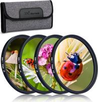 JJC 77 mm stambaus plano stambaus plano objektyvo filtras 4 dalių rinkinys (+2, +4, +8, +10) Makro objektyvo makro filtras, skirtas "Canon Nikon" "Sony" "Olympus Fuji" DSLR fotoaparatui, skirtas stambaus plano makro fotografijai su filtro krepšeliu