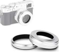 JJC metalinis objektyvo gaubtas su adapterio žiedu "Fujifilm Fuji X100VI X100V X100 X100S X100T X100F" fotoaparatams, pakeičia "Fujifilm LH-X100 Sun Visor", "Fujifilm AR-X100" adapterio žiedas, sidabrinis