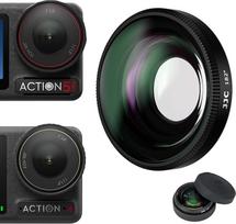 JJC Osmo Action 5 Pro 4 plačiakampio objektyvo rinkinys, 182°FOV plačiakampio objektyvas DJI Osmo Action 5 Pro 4 su silikoniniu dėklu, 0,72X plačiakampio objektyvas, daugiasluoksniai prisukami priedai Action5 Action4