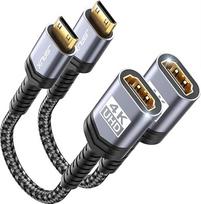 JSAUX Mini HDMI adapteris į HDMI [2 vnt.], mini HDMI vyriškos ir HDMI moteriškos lyties adapterio kabelis su 4K 60Hz HDR 3D 18Gbps, suderinamas su DSLR, vaizdo kamera, nešiojamuoju kompiuteriu, planšetiniu kompiuteriu, HDTV, projektoriumi, pilkos spalvos