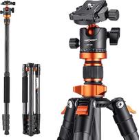 K&F CENCEPT Carbon fotoaparato trikojis, kompaktiškas D254C1 (SA254C4) kelioninis fotoaparato trikojis, trikojis su monopodo funkcija, skirtas SLR fotoaparatui