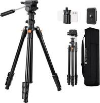 K&F CONCEPT 196 cm fotoaparato trikojis, video trikojis, lengvas kelioninis trikojis, trikojis su 3 krypčių galvute, aliumininis DSLR fotoaparato trikojis, išmaniojo telefono trikojis su mobiliojo telefono laikikliu O234A5+BV01
