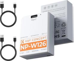 K&F CONCEPT NP-W126 NP-W126S tiesiogiai įkraunama baterija 1050 mAh su USB-C prievadu, suderinama su "Fujifilm X Half", X100VI, X100V, XS10, XT30, XT30 III/II, XT20, XE4, XE5, A5, 2 baterijų pakuotė