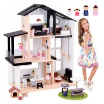 Šiuolaikinis medinis lėlių namelis LOFT stiliumi + lėlių baldai ZA5073