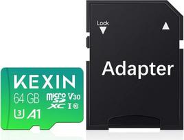 KEXIN 64GB "Micro SD" kortelė UHS-I U3 A1 10 klasės V30 skaitymo greitis iki 90MB/s su SD adapteriu, skirta išmaniajam telefonui, prietaisų kamerai, fotoaparatui ir planšetiniam kompiuteriui, dronui