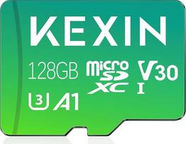 KEXIN Micro SD kortelė 128GB microSDXC UHS-I A1, 10 klasė, U3, V30, Full HD vaizdo įrašai 128GB atminties kortelė su adapteriu, skirta fotoaparatams, mobiliesiems telefonams, planšetiniams kompiuteriams, išmaniesiems telefonams