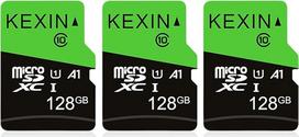 KEXIN Micro SD kortelė 128GB, 3 atminties kortelių pakuotė MicroSDXC mini SD kortelė (A1 C10 U1 4K) Micro SD kortelė su SD adapteriu fotoaparatams Mobilusis telefonas Planšetiniai kompiuteriai Android išmanieji telefonai