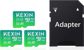 KEXIN Micro SD kortelė 64GB Pakuotė 3 Micro SD 64GB su SD adapteriu Atminties kortelė Micro SD C10, U3, A1, V30 Micro SD kortelė planšetiniam kompiuteriui, fotoaparatui, dronui, išmaniajam telefonui
