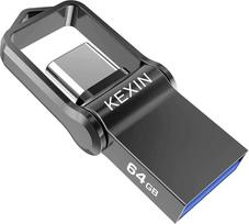 KEXIN OTG (On-the-Go) USB atmintinė, 64GB, "2-in-1" atmintinė, C tipo USB 3.0, vandeniui atspari atmintinė su raktų pakabuku, skirta asmeniniams ir nešiojamiesiems kompiuteriams, nešiojamiesiems kompiuteriams, nešiojamiesiems kompiuteriams ir kitiems USB