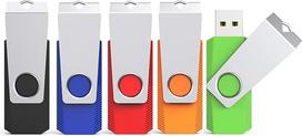 KEXIN USB atmintinė 16GB, 5 USB 2.0 atmintinių rinkinys, spalvotas metalinis korpusas, besisukantis dizainas, raktų pakabukas, tinkamas USB atmintinėms