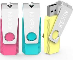 KEXIN USB atmintinė 64GB, 3 USB 2.0 atminties kortelių pakuotė Atminties laikmenos USB atminties kortelių rašiklis Metalinis dangtelis, skirtas kompiuteriui, planšetiniam kompiuteriui, garsiakalbiui, televizoriui, automobiliui (žalias, geltonas, rožinis)