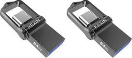 KEXIN USB atmintinė 64GB, USB 3.0, USB C atmintinė, skaitymo greitis iki 90MB/s ir įrašymo greitis iki 30MB/s, "Plug & Play", skirta kompiuteriui, nešiojamajam kompiuteriui, nešiojamajam kompiuteriui, C tipo išmaniajam telefonui (2 vnt.)