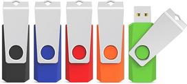 KEXIN USB atmintinė, 32GB, 5 vnt., USB 3.0 atmintinė, skaitymo greitis iki 100MB/s, įrašymo greitis iki 25MB/s, metalinis korpusas apačioje, besisukantis dizainas - su raktų pakabuku suderinama USB atmintinė