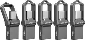 KEXIN USB C atmintinė 128GB, 5 vnt., OTG USB atmintinė USB 3.0 C tipo USB atmintinė, skirta kompiuteriui, mobiliajam telefonui, USB C mobiliajam telefonui, automobiliui