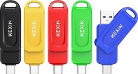 KEXIN USB C atmintinė 32GB USB 3.0 OTG 5 vnt., iki 100MB/s, du C tipo USB ir A USB prievadai, atmintinė mobiliajam telefonui, "iPhone 15/16/17", planšetiniam kompiuteriui, automobiliui, kompiuteriui