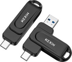 KEXIN USB C atmintinė 32GB USB 3.0 OTG, 2 pakuotės, iki 100MB/s, du C tipo USB ir A USB prievadai, atmintinė mobiliajam telefonui, "iPhone 15/16/17", planšetiniam kompiuteriui, automobiliui, kompiuteriui