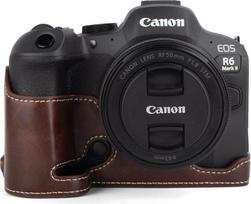 kinokoo EOS R6 III Hülle, PU Leder Halbtasche für EOS R6 Mark III/ R6 Mark II/R6 II/R6/R6/R5/R5 II Digitalkamera mit Öffnung unten und Handgriff-Design, Kaffee