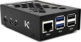 KKSB Raspberry Pi 5 korpusas - smėliuotas aliuminis - vieta Raspberry Pi 5 radiatoriaus ventiliatoriui - lazeriu graviruotos kaiščių etiketės - integruotas paleidimo mygtukas
