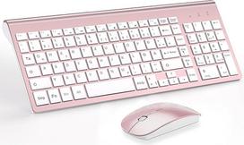 Klaviatūros pelės rinkinys "Ultra Slim", belaidė kompiuterio klaviatūra, išsauganti skaitmeninės klaviatūros ir viso dydžio klaviatūros klavišus - rožinio aukso balta