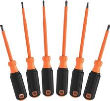 Klein Tools 85076INS Atsuktuvų rinkinys 6 dalių 1000 V VDE izoliuotas rinkinys, skirtas elektrikams Dantytos PH Phillips ir Robertson kvadratinės spalvotos rankenos IEC 60900 išbandyta