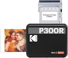 KODAK Mini 3 Retro 4PASS mobilusis nuotraukų spausdintuvas 7,6 x 7,6 cm, juodas