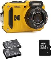 KODAK Pixpro Pack WPZ2 + 2 baterijos + 1 SD kortelė - skaitmeninis fotoaparatas, kompaktiškas, 16 m pikselių, atsparus vandeniui iki 15 m, atsparus smūgiams, vaizdo įrašas 720p, LCD ekranas 2,7 - ličio jonų baterija - geltonas