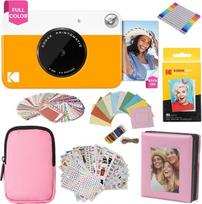 KODAK Printomatic spalvoto momentinio spausdinimo fotoaparato dovanų paketas + minkštas dėklas + cinko 2 x 3 colių lipnus fotopopierius (20 vnt.) + albumas + lipdukų rinkiniai + lipdukų rėmelis + pakabinamas rėmelis + žymeklis - geltonas