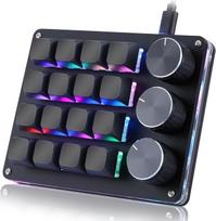Koolertron 16 klavišų programuojama klaviatūra, nešiojamoji mini klaviatūra su 3 sukamaisiais mygtukais, visiškai reguliuojama makro klaviatūra su RGB apšvietimu, 6 reguliuojami lygiai, žaidimų klaviatūra, skirta žaidimams ir biurui