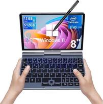 KOOSMILE 8 colių nešiojamasis kompiuteris su jutikliniu ekranu, mini nešiojamasis kompiuteris 2 in 1 su klaviatūra, 12GB LPDDR5-RAM, 512GB/1 TB SSD, "Wi-Fi 6", BT 5.2, HDMI, 2 MP kamera, konvertuojamasis kompiuteris (N150-12GB+512GB)