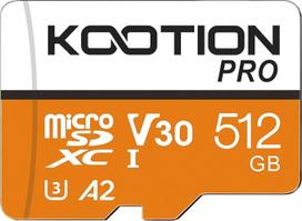 KOOTION 512GB "Micro SD" kortelė iki 170MB/s, atminties kortelė "Micro SDXC" su adapteriu UHS-I Class 10, U3, V30, A2, "Full HD" ir 4K vaizdo įrašai išmaniesiems telefonams, planšetiniams kompiuteriams ir veiksmo kameroms