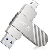 KOOTION USB atmintinė 128GB USB 3.2 Memory Stick OTG iki 500MB/s 2-in-1 tipo C atmintinė USB C išorinė atmintinė, skirta USB-C iPhone/Android išmaniesiems telefonams/Tablet/Mac/Laptop/PC, sidabrinė