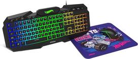 KROM klaviatūros, pelės ir kilimėlio rinkinys "Hot Wheels Edition KUSTOM" - LED RGB membraninė klaviatūra, pelės optinis jutiklis 7200 DPI, guminis kilimėlis, ispaniškas išdėstymas, juodas