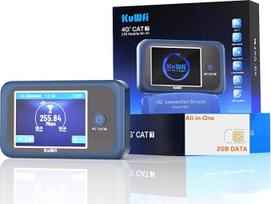 KuWFi 4G+ mobilusis WLAN maršrutizatorius su SIM kortele, LTE Cat7 iki 300Mbps, pasaulinis 4G maršrutizatorius su juostos fiksavimu, AC1200 Dual Band, nešiojamasis Hotspot, skirtas kelionėms lauke, verslui ir stovyklavimui, 3000 mAh baterija, USB-C