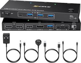 KVM jungiklis 2 kompiuteriams 2 monitoriams USB C, KVM jungiklis dviems monitoriams nešiojamiesiems kompiuteriams ir kompiuteriams, USB 3.0 MST Dual 4K @ 60Hz, PD 60W nešiojamiesiems kompiuteriams, HDMI DP KVM jungikliai USB C, su laidiniu nuotolinio vald