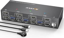 KVM jungiklis 2 monitoriai 3 kompiuteriai HDMI, KCEVE 4K@60Hz dviejų monitorių USB 3.0 KVM jungiklis su EDID emuliatoriumi, palaiko kopijavimą ir išplėstinį ekraną, skirtas 3 kompiuteriams, kurie dalijasi 2 ekranais