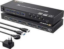 KVM jungiklis 4 kompiuteriai 1 monitorius HDMI 4K @ 60Hz, EDID emuliatorius, USB 3.0 KVM jungiklis 4 prievadai Dalytis klaviatūra pelė monitorius, HDMI USB jungiklis su laidiniu nuotolinio valdymo pultu ir USB 3.0 kabeliais