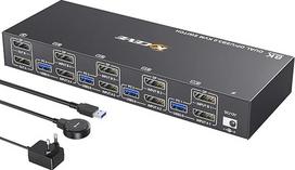 KVM jungiklis 4 kompiuteriai 2 monitoriai Displayport, USB 3.0 KVM jungiklis 4 kompiuteriai 2 monitoriai 4K@144Hz sujungia skonio, vaizdo ir vaizdo kameras, laidinis nuotolinio valdymo pultas (4K DP 4 in 2 out KVM)