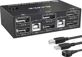 KVM perjungiklis 2 kompiuteriams 2 monitoriams Dviejų monitorių ekrano prievadas KVM perjungiklis 2 kompiuterių dalims 4 USB įrenginiai Klaviatūra, pelė, 4K @ 144Hz, su laidiniu nuotolinio valdymo pultu