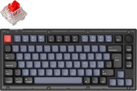 Laidinė "Keychron V1" laidinė mechaninė klaviatūra su sukamuoju valdymu - 75% DE-ISO išdėstymas, programuojama QMK/VIA, "Hot-Swap" RGB, suderinama su "Mac/Windows/Linux" (matinė juoda-permatoma)