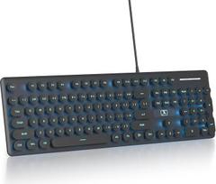 Laidinė žaidimų klaviatūra rašomoji mašinėlė, 104 klavišai su membraniniu LED apšvietimu, amerikietiško išdėstymo QWERTY su apvaliais klavišais, skirta kompiuteriui/PC/Laptop/Windows, juoda