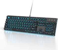 Laidinė žaidimų klaviatūra rašomoji mašinėlė, 104 klavišų membraninis LED apšvietimas JAV QWERTY išdėstymas su apvaliais klavišais, skirta kompiuteriui/PC/Laptop/Windows (G1000-juoda)