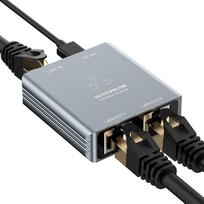 LAN skirstytuvas nuo 1 iki 2 1000Mbps, aliuminio korpuso Gigabit Ethernet skirstytuvas su maitinimo kabeliu, RJ45 LAN jungiklis su 2 prievadais, skirtas kompiuteriui, maršrutizatoriui, Cat8/7/6/5 kabeliams