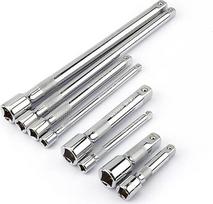 Lankstus 1/4" 3/8" 1/2" verchrominis Stahl-Steckschlüssel mit Ratschenfunktion, lange Verlängerung 50/75/100/125 mm, Lenkhülse, Pleuelstangenzubehör (visų dydžių, iš viso 9 vnt.)