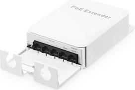 Lauko PoE pralaidumo jungiklis, 1 PoE in 4 PoE Out Extender, IEEE802.3af/at/bt PoE maitinimas 90W, 100Mbps Ethernet, montavimas ant sienos, atsparus vandeniui, Plug and Play