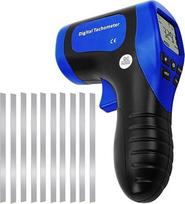 Lazerinis foto spidometras, variklio tachometro testeris, bekontaktis tachometras, variklio tachometro pistoletas - tikslus apsukų matavimas su sukimosi įrašymu (tachometras + 10 atspindinčių juostų)